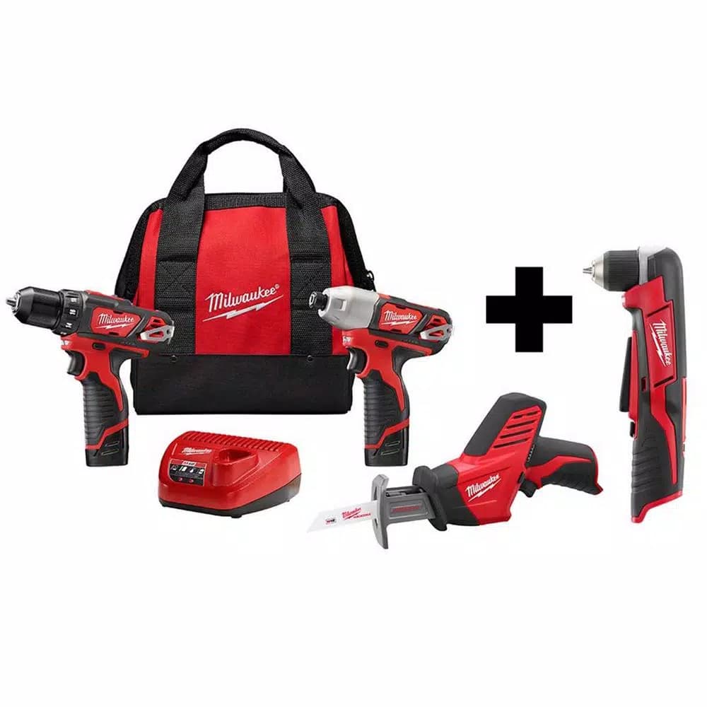 Milwaukee M12 12V Lithium-Ion Cordless 3-Tool Combo Kit with Free Right Angle Drill