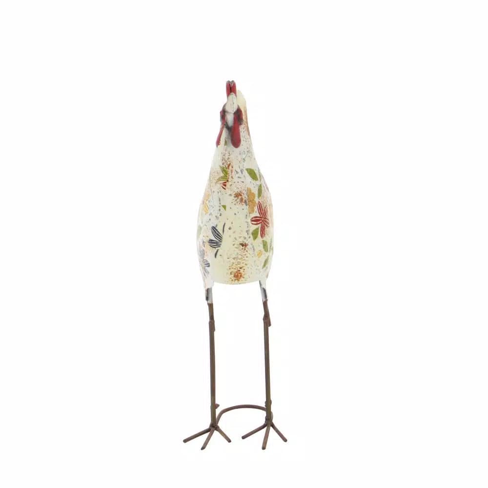 LITTON LANE 17 in. Farmhouse Floral Pattern Iron Rooster Garden Sculpture with Distressed Finish