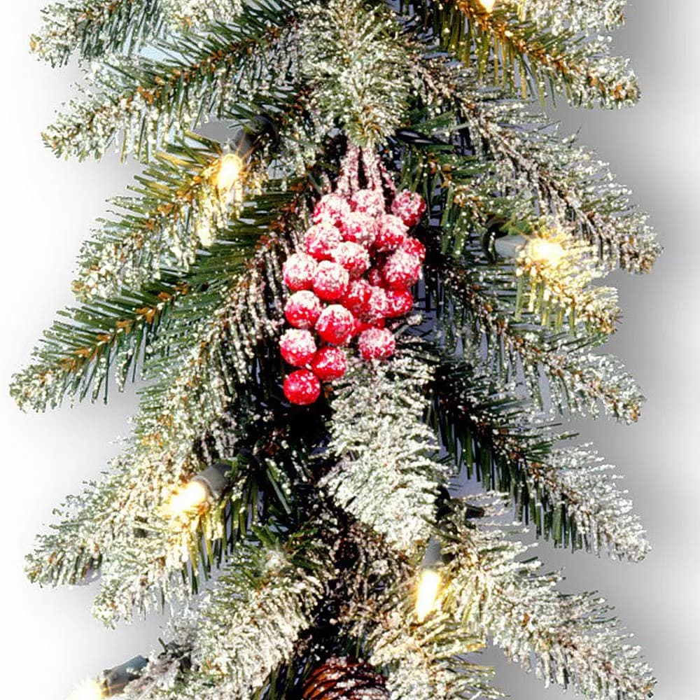 Unbranded 9 ft. Dunhill Fir Artificial Garland with 50 Clear Lights, Red Berries, and Pine Cones