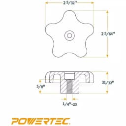 POWERTEC T-Track Knob Kit, 12-Piece Set with 5-Star Thru Knobs and 1/4 in.-20 All-Thread Bolts thumbnail 2