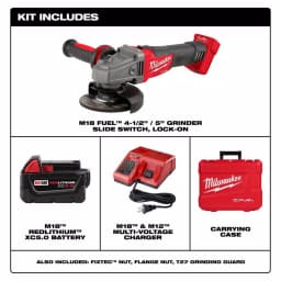 Milwaukee M18 FUEL 4-1/2" / 5" Cordless Angle Grinder Kit with 5.0 Ah Battery and Charger thumbnail 2