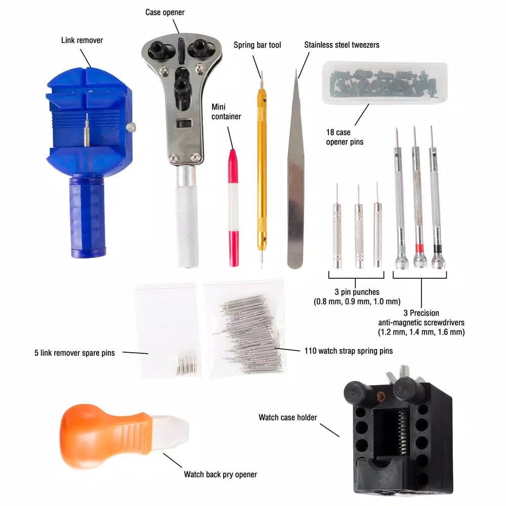 Stalwart 144-Piece Watch Repair Kit with Portable Nylon Zippered Case