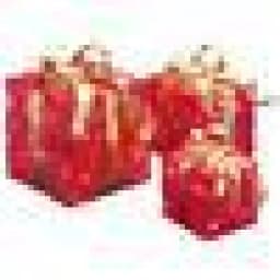 National Tree Company Pre-Lit Red Sisal Gift Box Assortment with Gold Bows - 3 Piece Set thumbnail 2