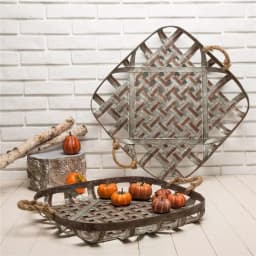 Glitzhome Farmhouse Galvanized Metal Woven Tobacco Basket Tray Set, Set of 2 thumbnail 1