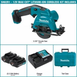 Makita 12V MAX CXT Cordless 3-3/8 in. Circular Saw Kit with Case, 2x 2.0Ah Batteries & Charger thumbnail 2