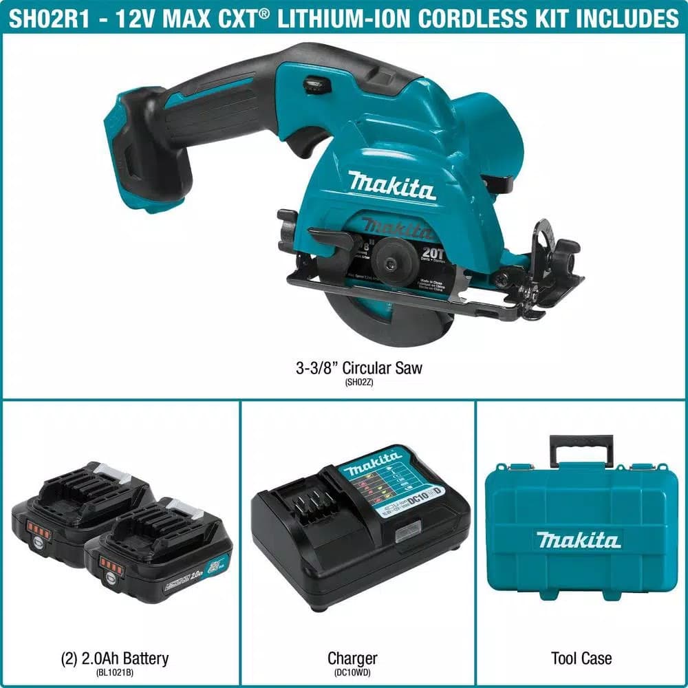 Makita 12V MAX CXT Cordless 3-3/8 in. Circular Saw Kit with Case, 2x 2.0Ah Batteries & Charger