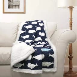 Lush Decor Whale Navy Sherpa Reverse Throw Blanket, Blue Animal Print Microfiber thumbnail 2