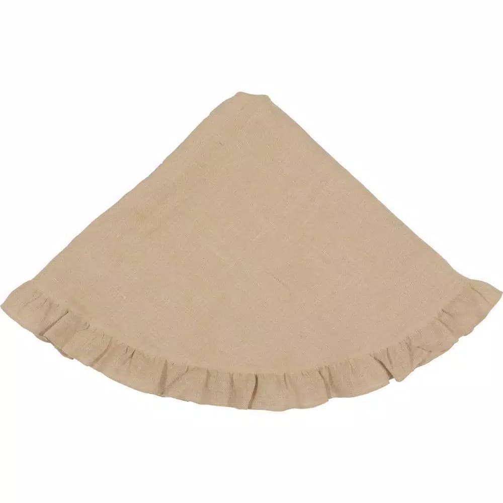 VHC Brands 55 in. Jute Burlap Natural Tan Rustic Holiday Tree Skirt with Flannel Lining