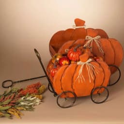 Gerson Assorted 21.85 in. Nesting Wood Pumpkin Wagons, Set of 2 thumbnail 2