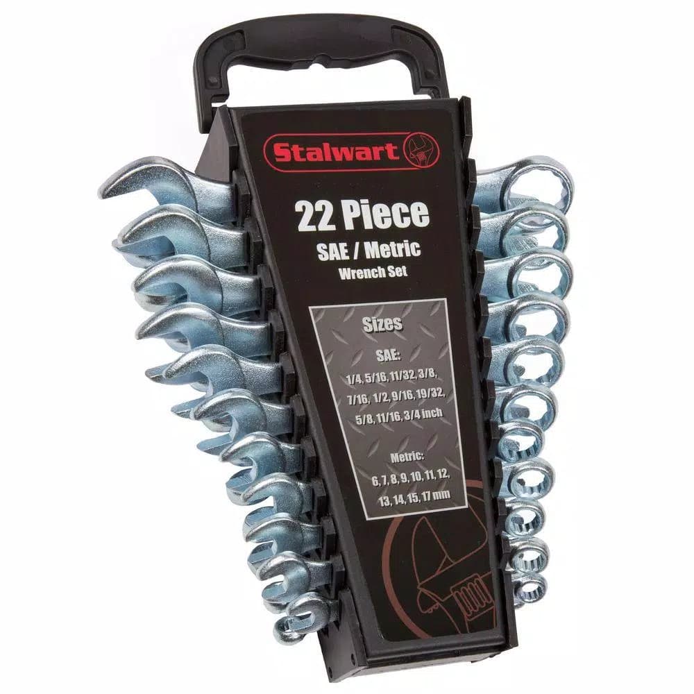 Stalwart 22-Piece SAE and Metric Wrench Set with Carrying Case, Chrome Vanadium Steel