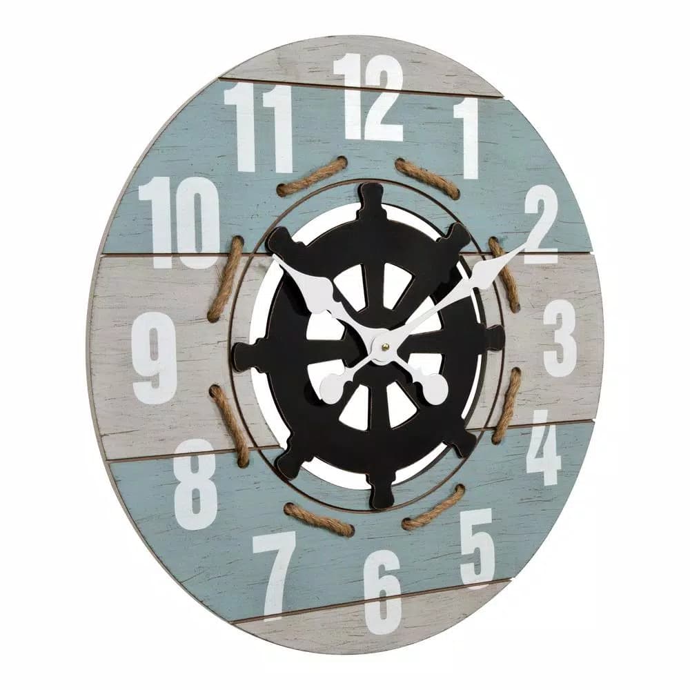 La Crosse Clock Co. 24 in. Blue Coastal Nautical Round Wall Clock