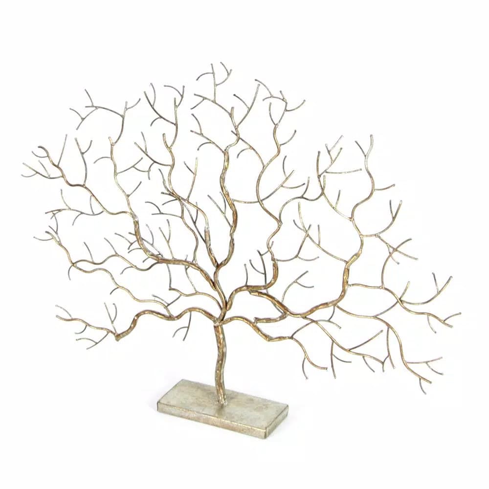 LITTON LANE Natural Reflections 24 in. Rustic Iron Leaf Tree Sculpture, Distressed Silver Finish