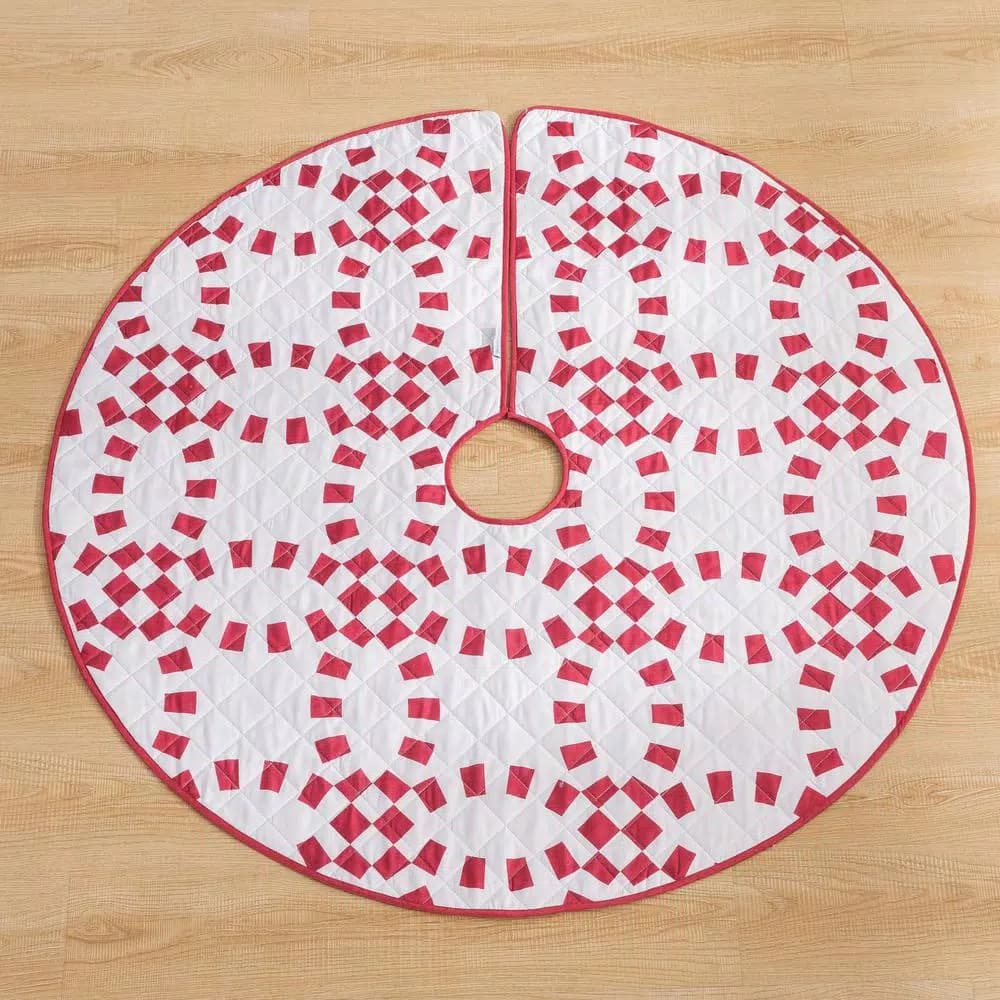 Country Living 48 in. Holiday Ring Quilted Tree Skirt, Red and White Candy Cane Microfiber