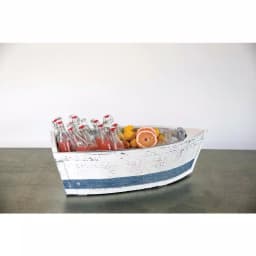 3R Studios Distressed Wood Decorative Boat with Tin Insert - Nautical Display Container thumbnail 7