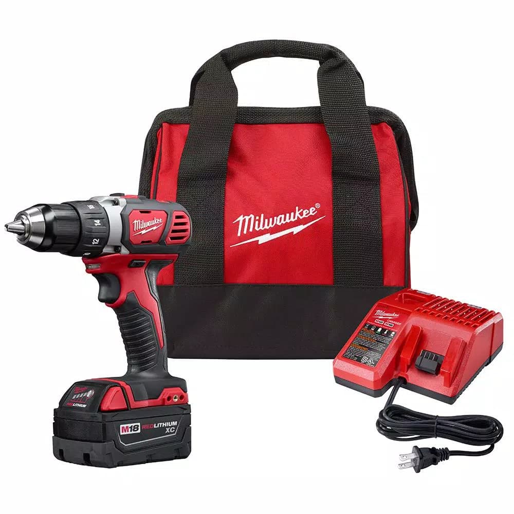Milwaukee M18 18V Compact 1/2 in. Cordless Drill Driver Kit with 3.0 Ah Battery, Charger & Bag