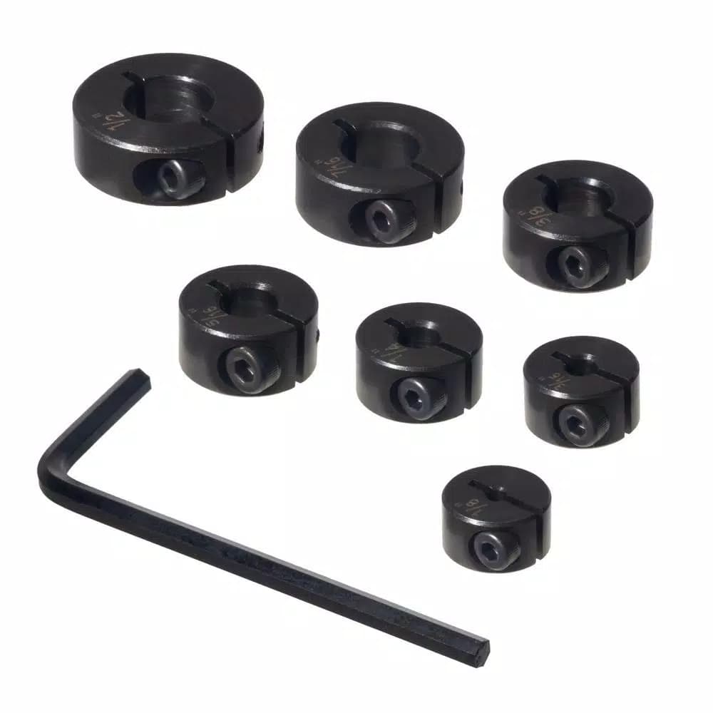 POWERTEC 7-Piece Steel Drill Bit Stop Collar Set with Split Ring Design and Size Markings