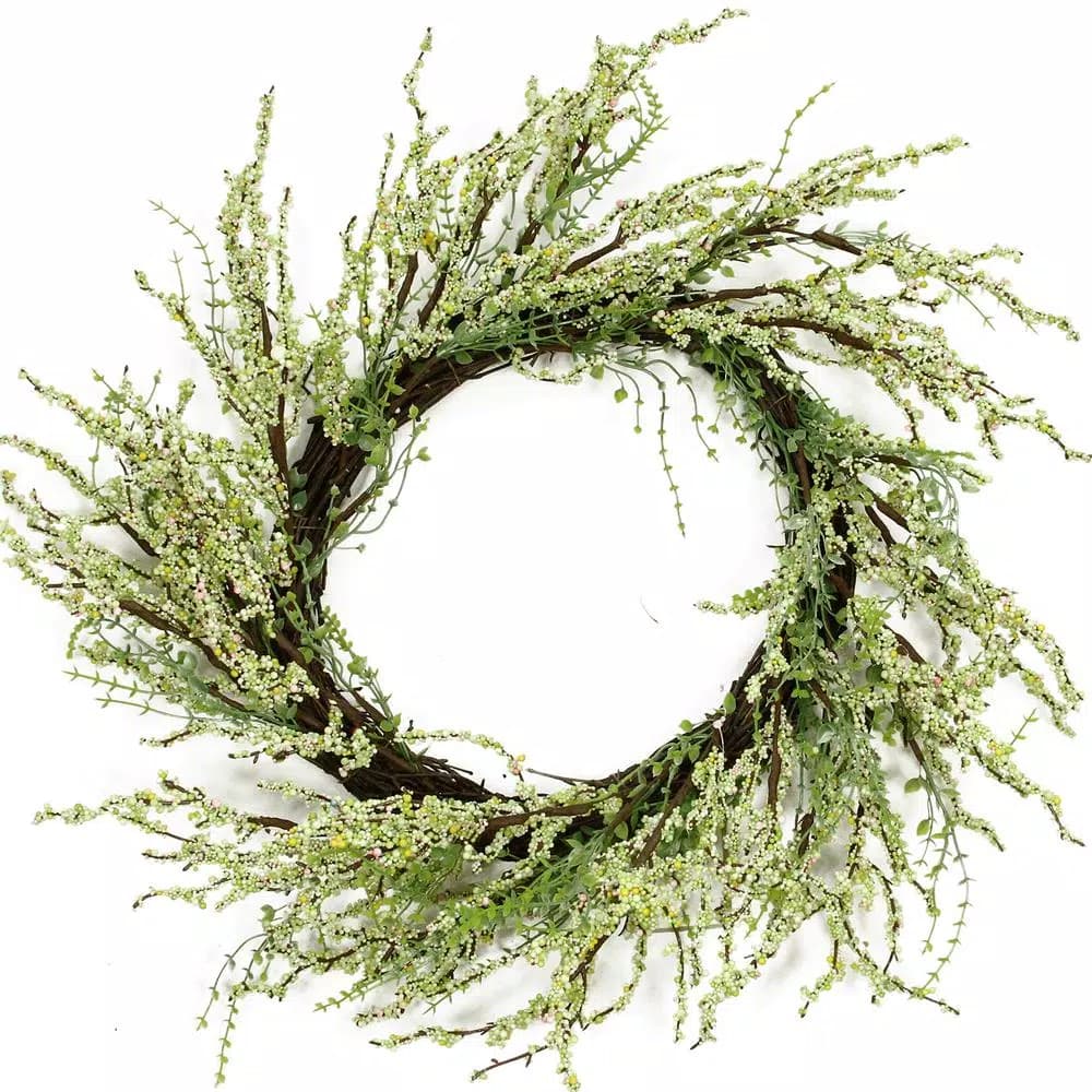 Northlight 12 in. Artificial Spring Twig Wreath with Green and Pink Berries, Unlit Decorative Wreath