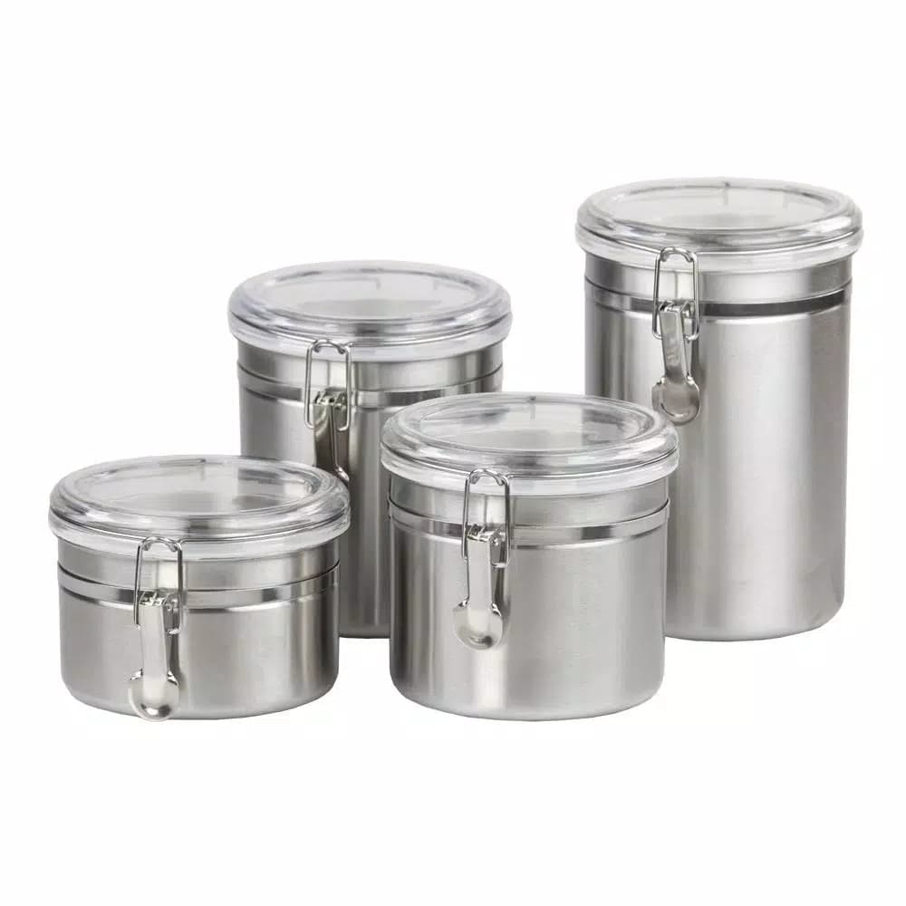 Home Basics Stainless Steel 4-Piece Canister Set with Airtight Translucent Lids