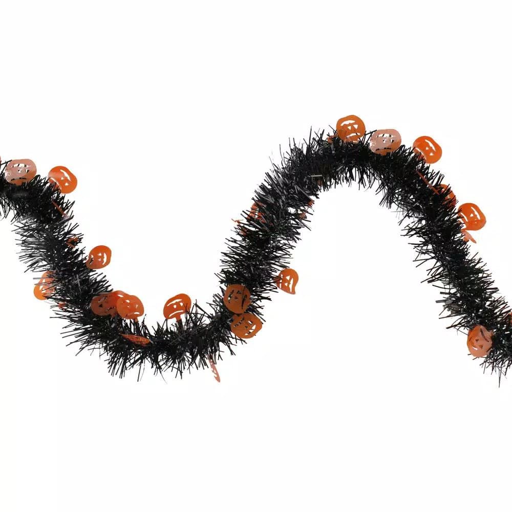 Northlight 50 ft. Black and Orange Jack O Lantern Halloween Tinsel Garland, Unlit
