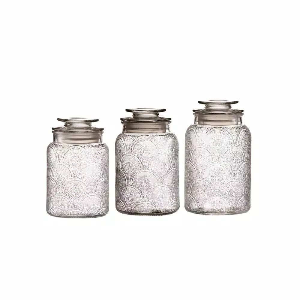 Style Setter 3-Piece Glass Canister Set with Airtight Lids, Art Deco Design