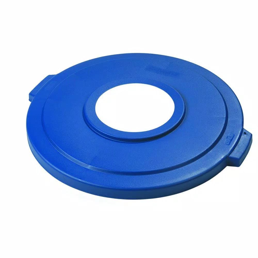 Carlisle Bronco 44 Gallon Blue Round Recycle Lid with 8 in. Hole (3-Pack)