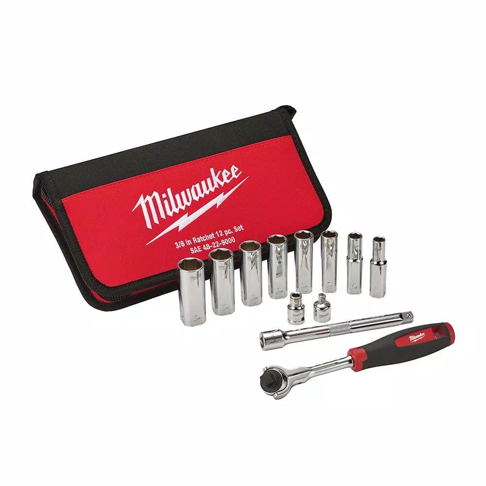 Milwaukee 12-Piece 3/8 in. Drive SAE Ratchet and Socket Set