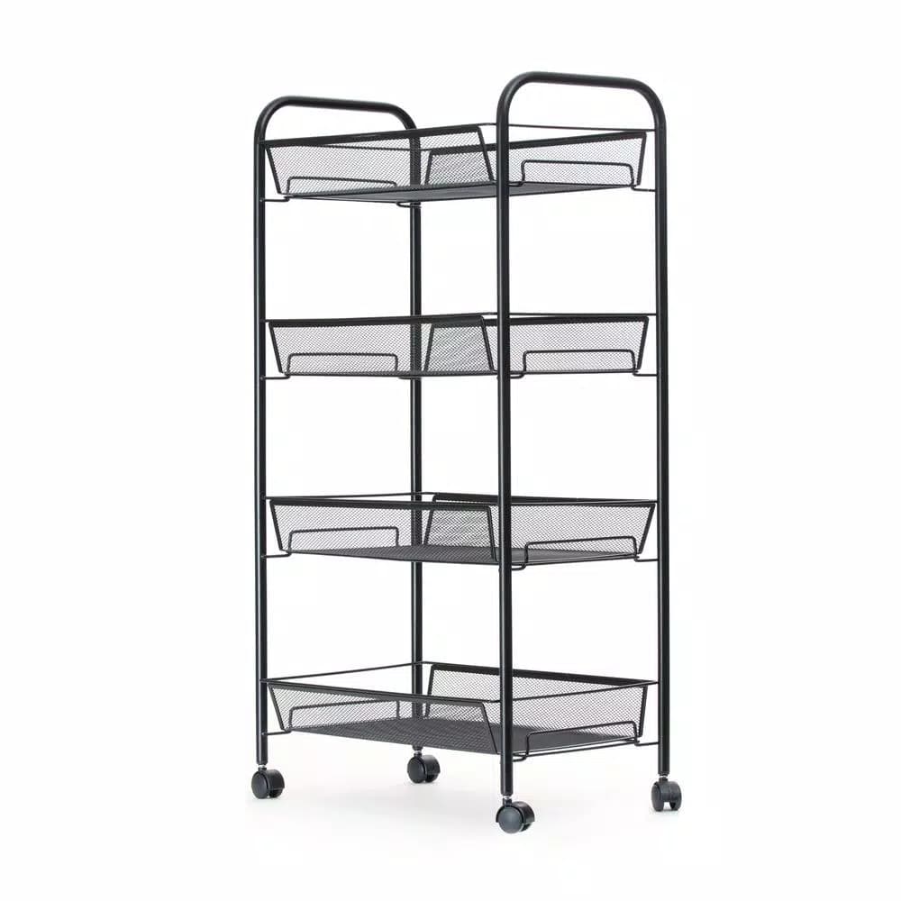 Mind Reader 4-Shelf Rolling Black Metal Mesh Storage Cart