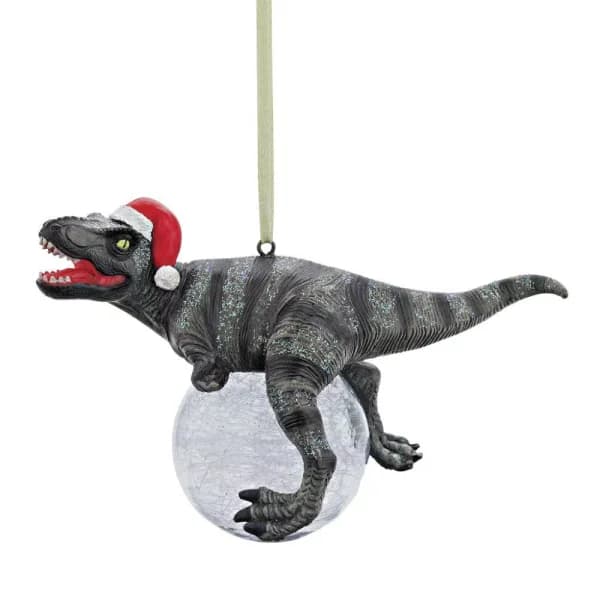 Design Toscano Blitzer the T-Rex Holiday Ornament Set, 3-Piece Hand-Painted Resin