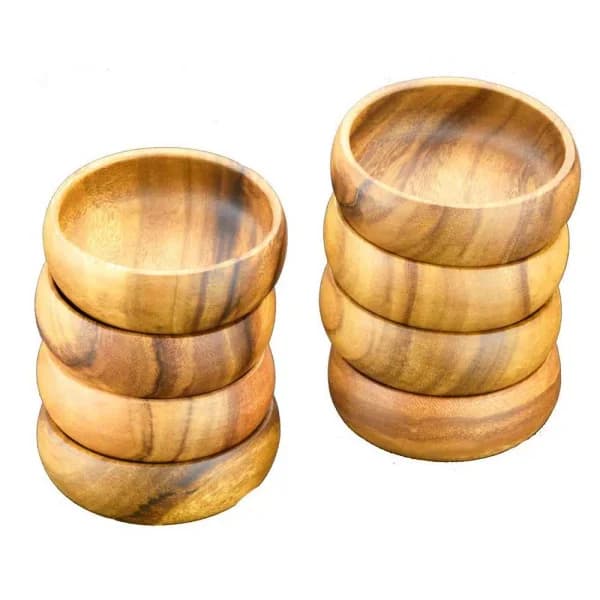 Acaciaware 8-Piece Handcrafted Acacia Wood Round Dip and Nut Bowl Set, 4 in.
