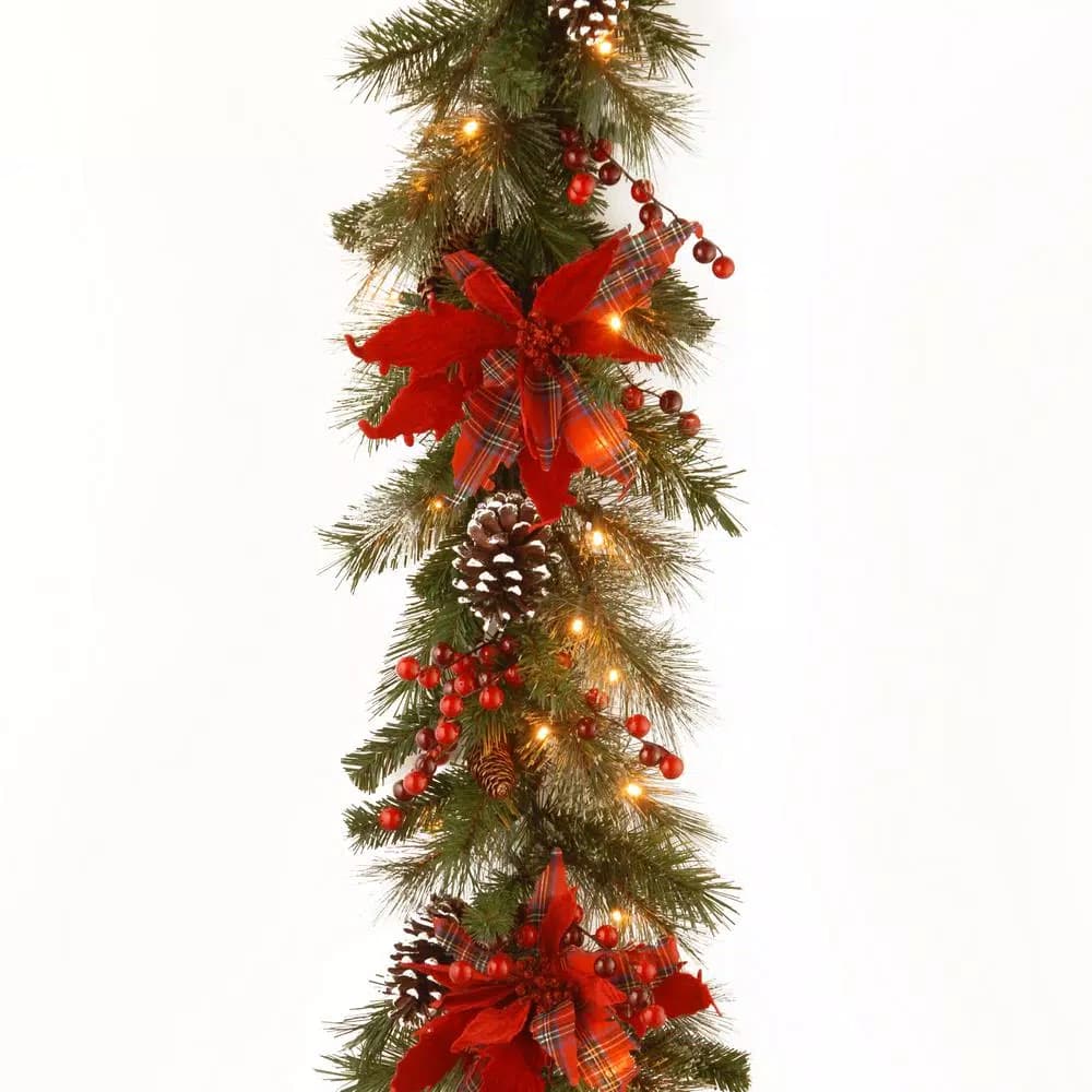 Unbranded 9 ft. Tartan Plaid Holiday Garland with Warm White LED Lights