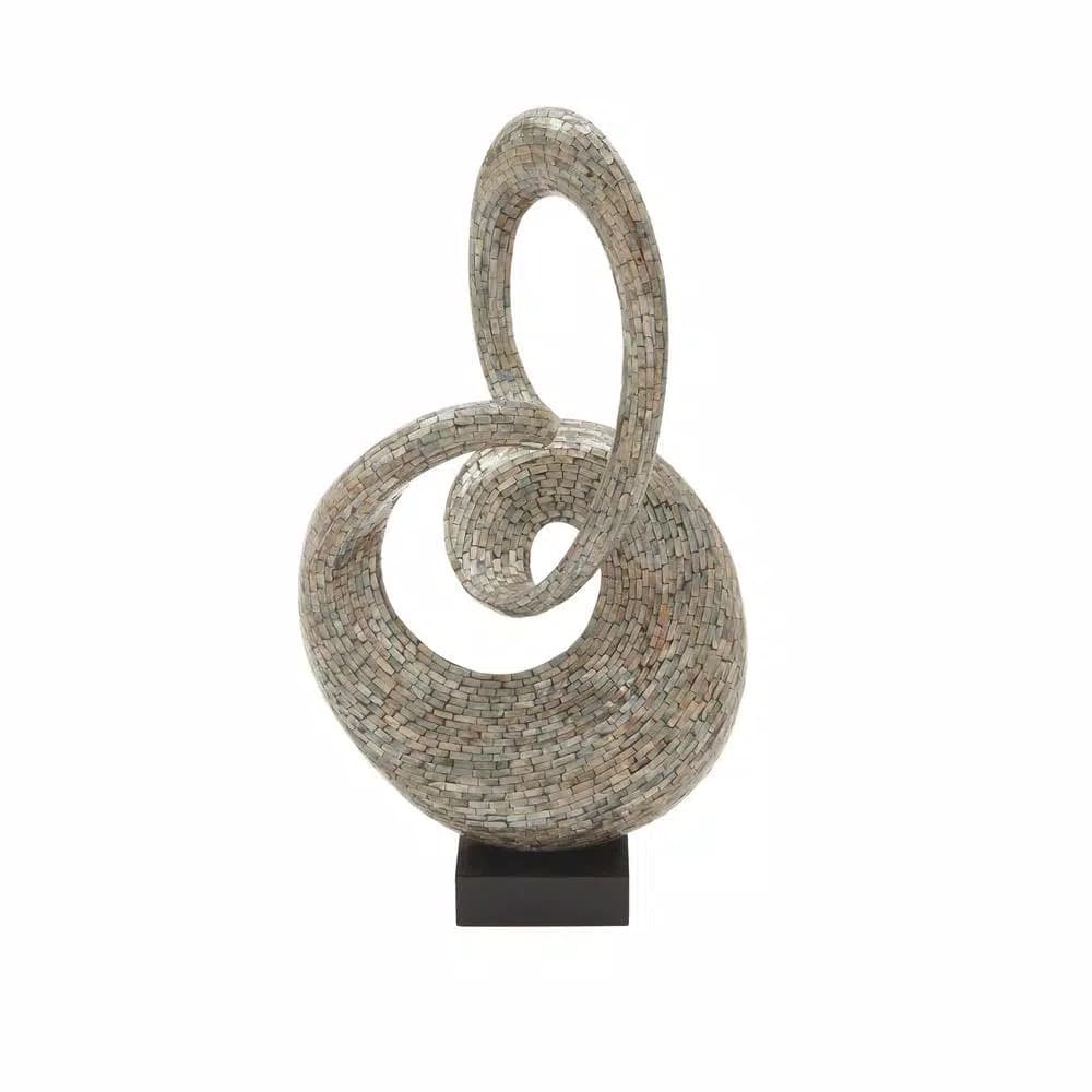 LITTON LANE Abstract Polystone Loop Sculpture with Mother of Pearl Capiz Shell Inlay