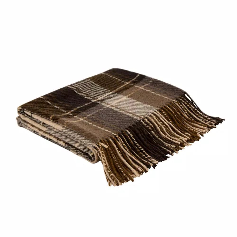 Glitzhome 50 in. x 60 in. Woven Plaid Throw Blanket with Decorative Fringe