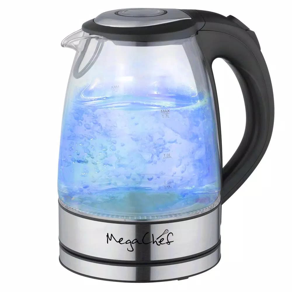 MegaChef 1.7L Glass and Stainless Steel Electric Tea Kettle, 7-Cup Capacity