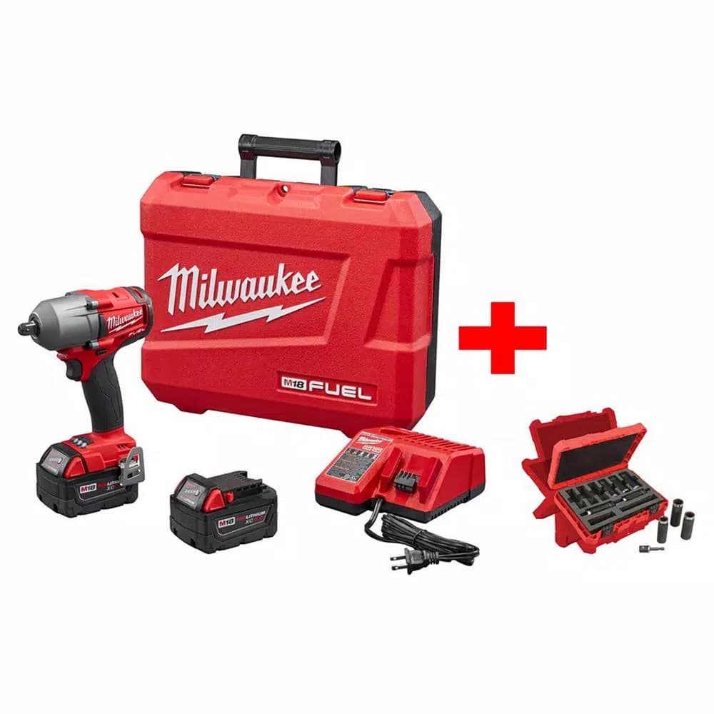 Milwaukee M18 FUEL 1/2 in. Mid-Torque Impact Wrench Kit with 9-Piece Socket Set