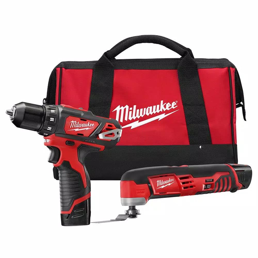 Milwaukee M12 12V Lithium-Ion Cordless Drill Driver and Multi-Tool 2-Tool Combo Kit with (2) 1.5 Ah Batteries and Bag