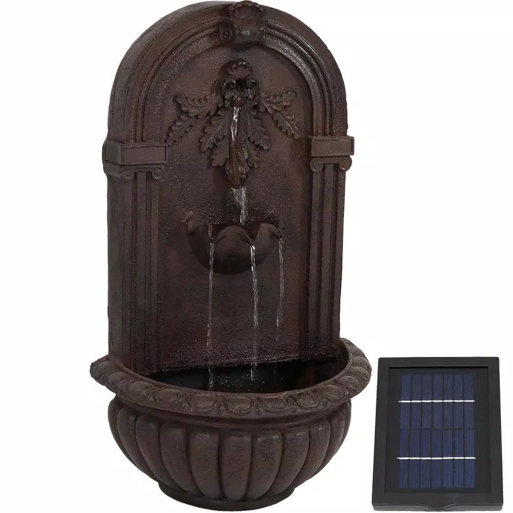 Sunnydaze Decor Florence Iron Lead Finish Solar Outdoor Wall Fountain - Decorative Resin Water Feature