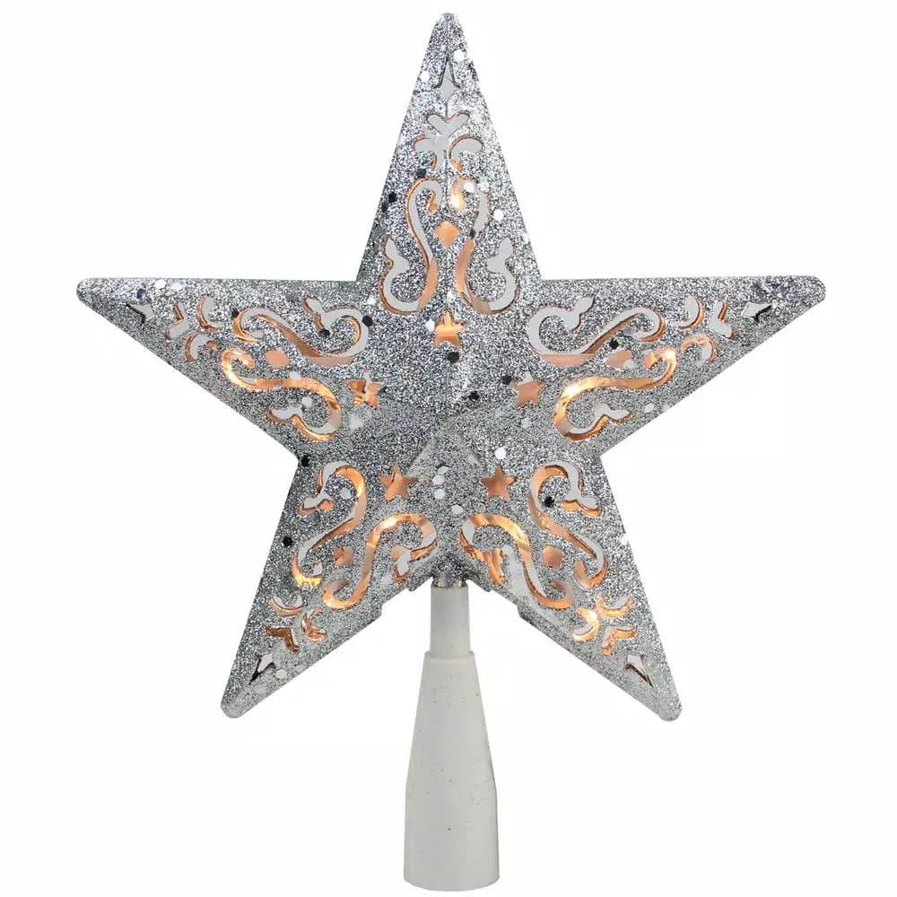 Northlight 8.5 in. Silver Glitter Star Christmas Tree Topper with Clear Lights
