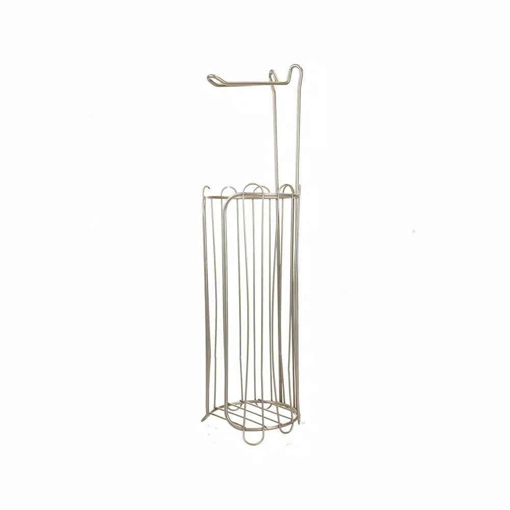 Home Basics Freestanding Toilet Paper Holder in Satin Nickel - Metal Bathroom Tissue Dispenser