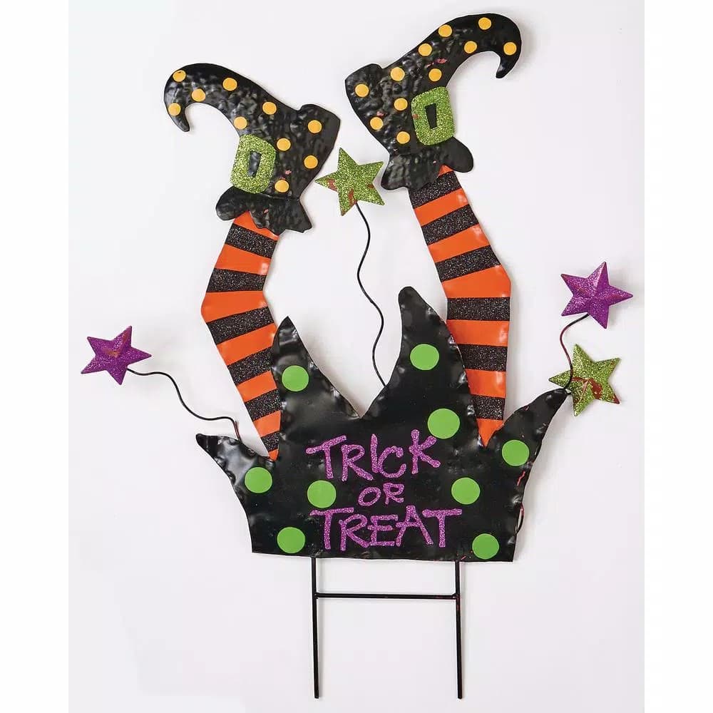 Unbranded 28 in. Metal Crashing Witch Yard Stake Halloween Decoration
