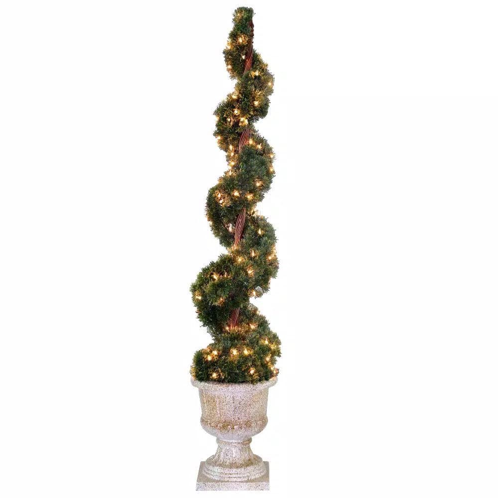 National Tree Company 60 in. Artificial Juniper Spiral Topiary Tree with Decorative Urn and 150 Clear Lights
