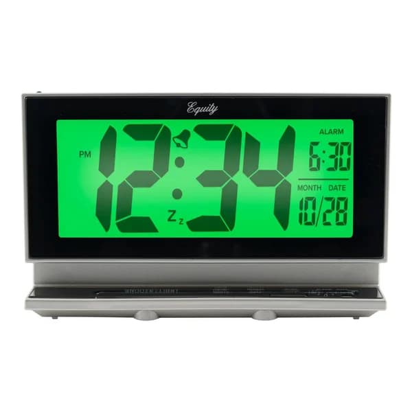 Equity by La Crosse Large 2 in. LCD Digital Alarm Table Clock with Night Vision Technology - Silver