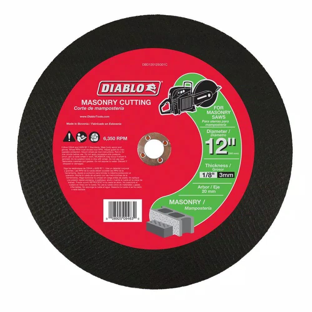 Diablo 12 in. Masonry High Speed Cut-Off Disc, 1/8 in. x 20 mm