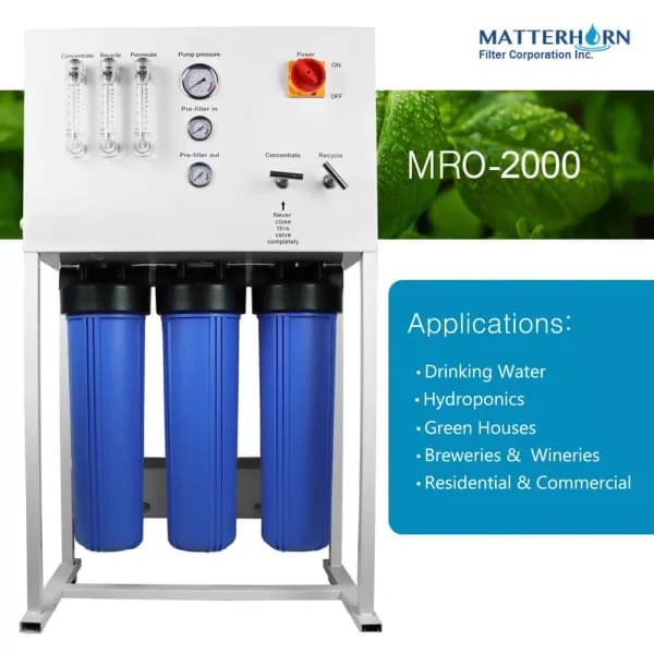 Matterhorn 2,000 GPD Commercial Reverse Osmosis System for Drinking Water and Hydroponics