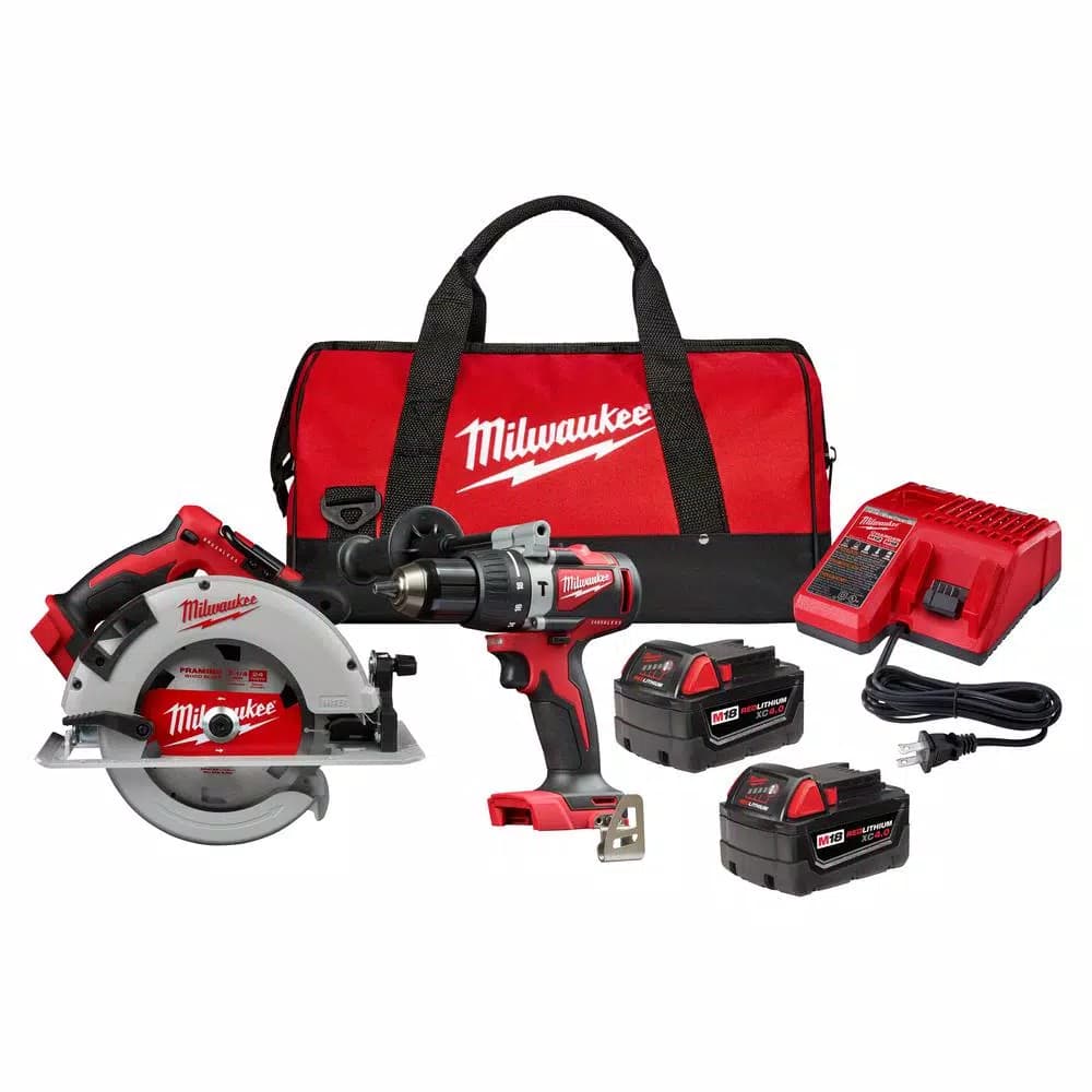 Milwaukee M18 Brushless 2-Tool Combo Kit: 1/2 in. Hammer Drill and 7-1/4 in. Circular Saw with (2) 4.0 Ah Batteries
