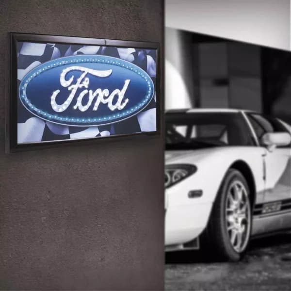 Crystal Art Gallery Ford Logo Framed Flashing LED Sign - Vintage Style Wall Art