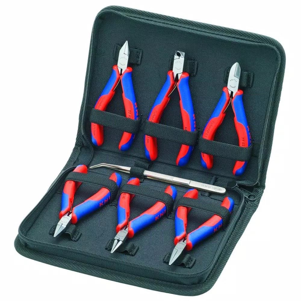 KNIPEX 7-Piece Electronics Pliers Set with Precision Tweezers and Zippered Nylon Case