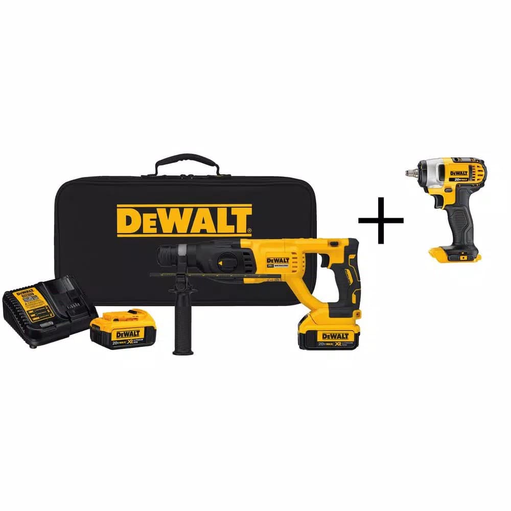 DEWALT 20V MAX XR Brushless 1 in. SDS Plus D-Handle Rotary Hammer Kit with (2) 4.0Ah Batteries & 3/8 in. Impact Wrench