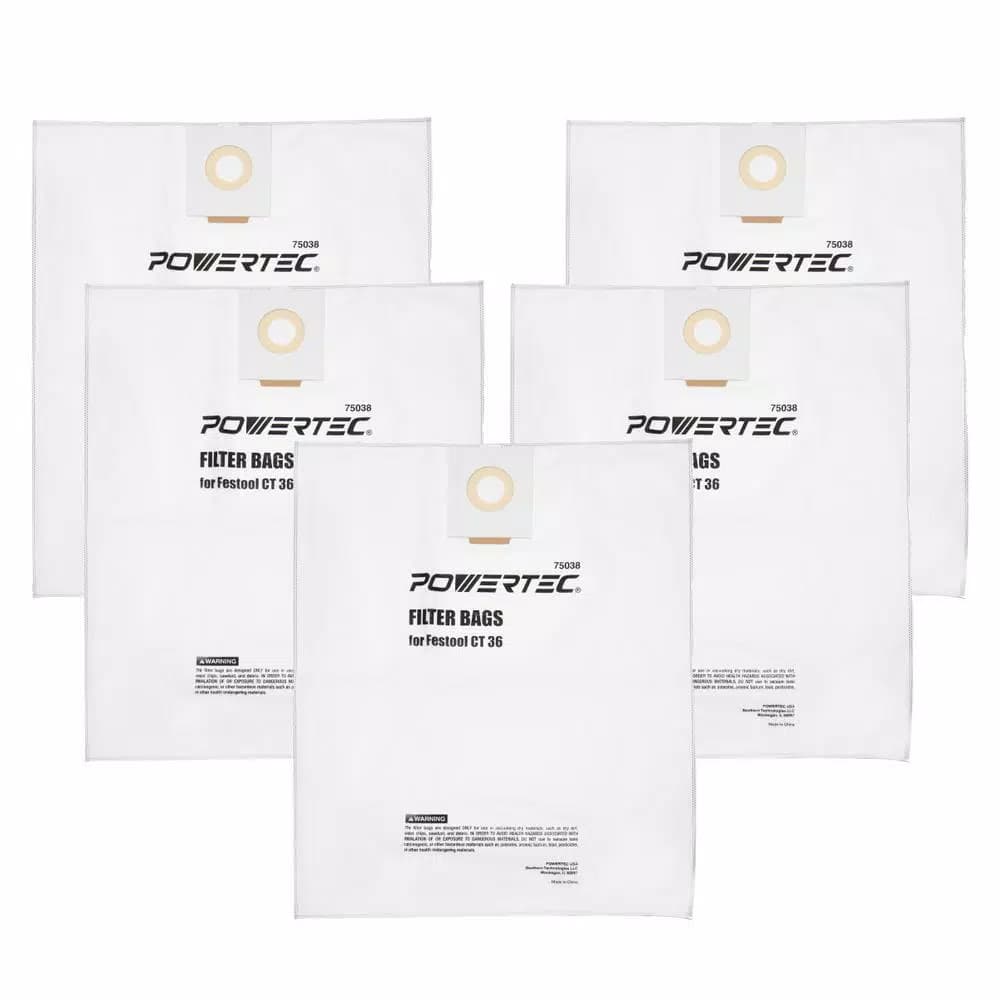 POWERTEC Self-Cleaning Fleece Filter Replacement Bags for Festool CT 36 (5-Pack)