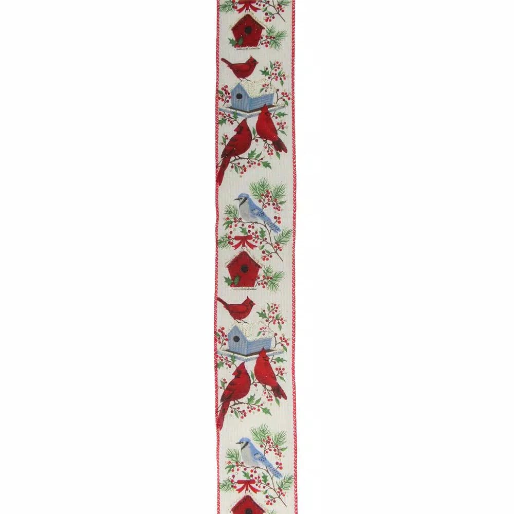 Northlight Red Cardinals and Blue Bird Wired Craft Ribbon, 2.5 in. x 16 yds.