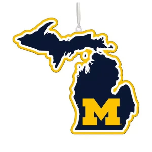 Team Sports America University of Michigan NCAA Team State Shaped Wooden Christmas Ornament